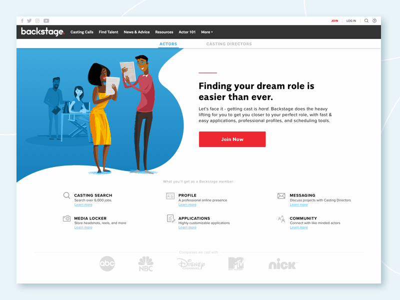 Backstage - Logged Out Homepage - Actors