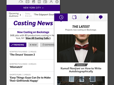 Backstage - Casting News Mobile acting branding news product ui ux