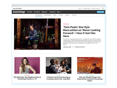 Backstage - Editorial Homepage acting articles branding editorial news product ui ux