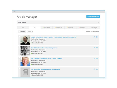 Backstage - Editorial Article Manager acting articles cms editorial ui ux