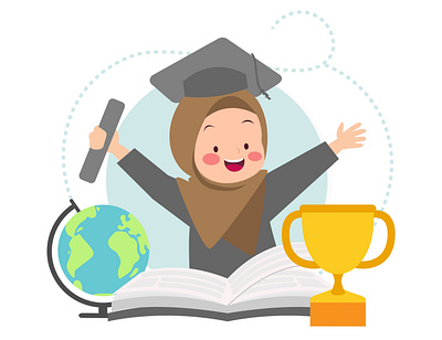 Kids women graduation for happy cartoon cute design graphic design happy illustration islamic cartoon kids moslem muslimah women