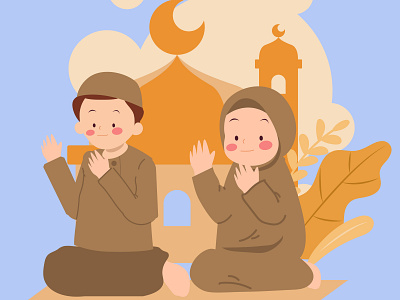 Muslim pray couple cartoon couple cute design graphic design happy illustration kids moslem moslem kids pray pray couple