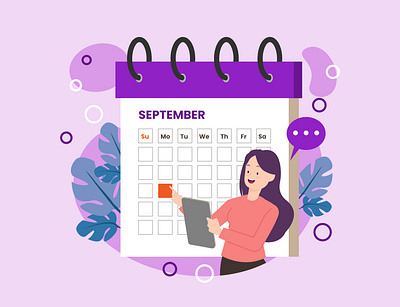 On schedule in month September calendar cartoon cute design graphic design illustration month schedule schedule september women