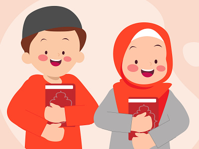 Moslem kids couple for study cartoon couple cute design graphic design happy illustration kids kids couple moslem moslem couple study moslem