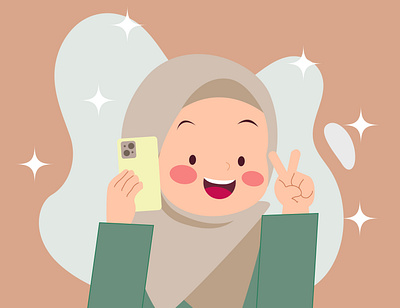 Muslim girl taking a selfie cartoon cute design graphic design happy illustration kids kids selfie selfie take selfie women