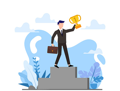 Business man the win project business business man cartoon cute design graphic design happy illustration succes the winner win