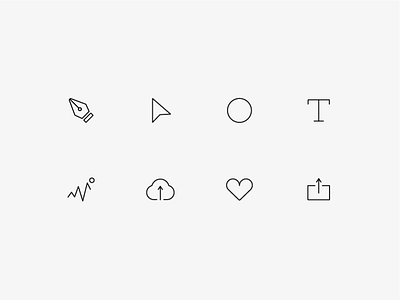 Illustrator + Dribbble Icons activity circle cursor heart icons illustrator love pen share t upload