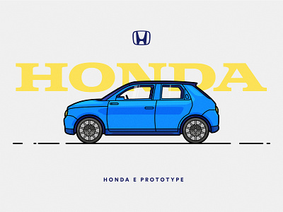 Honda E Prototype blue car electric ev honda illo illustration linework prototype