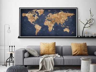 LARGE Wall Art World Map Push Pin Print Poster- Travel World Map