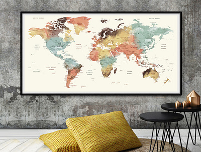 Soft World Map Poster - Large Wall Travel Map Print