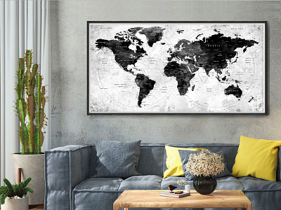 Black & White Push Pin World Map Poster, Extra Large Wall Art