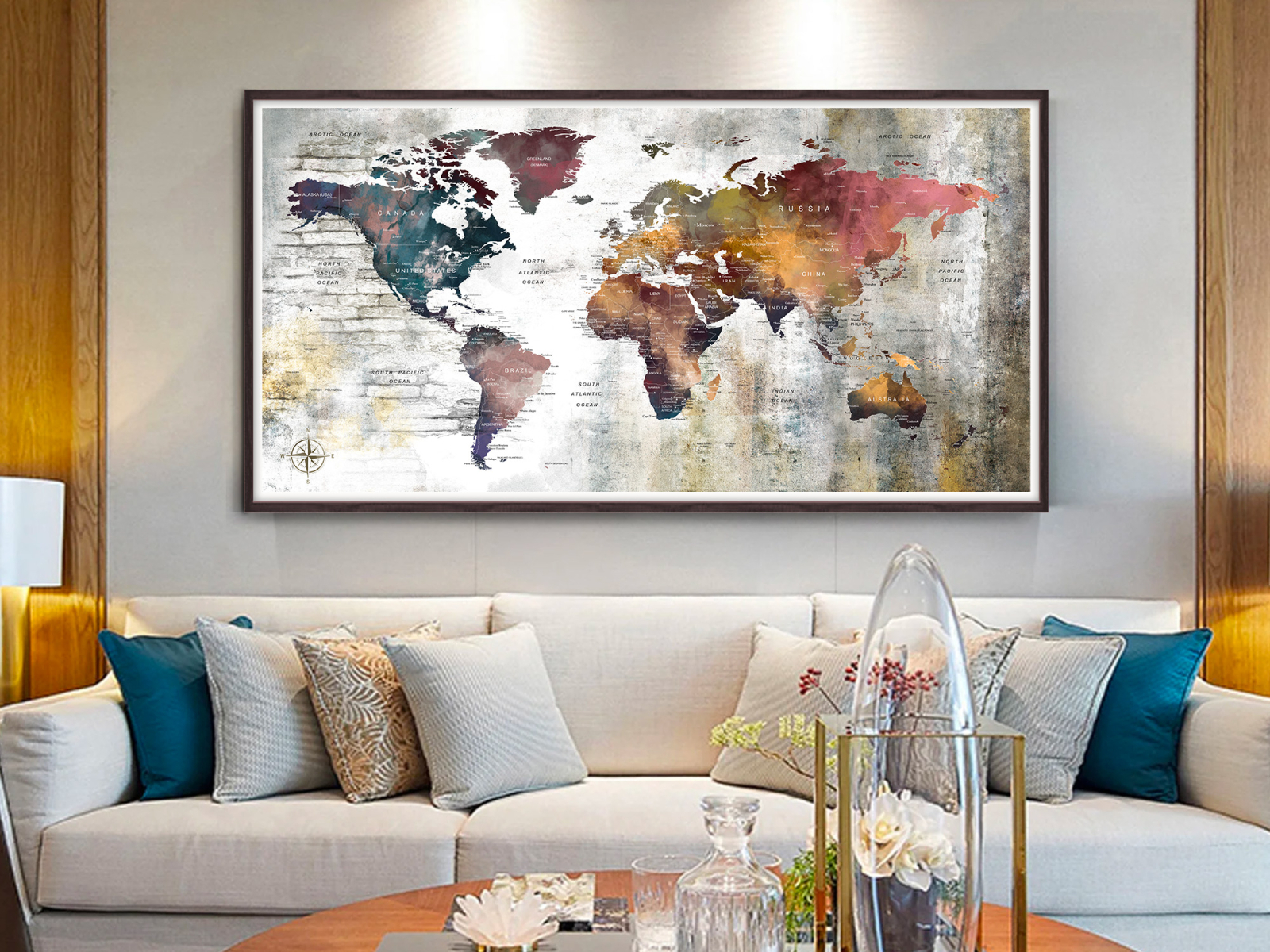 World Map Push Pin Large World Map Wall Art Poster By ColorRangeArt On   Webb 4x 