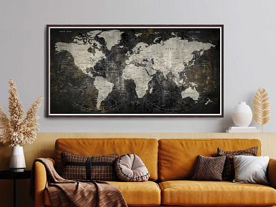 World Map Poster - Large Wall Travel Map Print - Black Globe Map