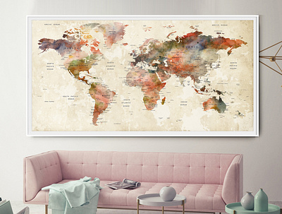 World Map Large Poster Wall Hanging, Push Pin Living Room Map