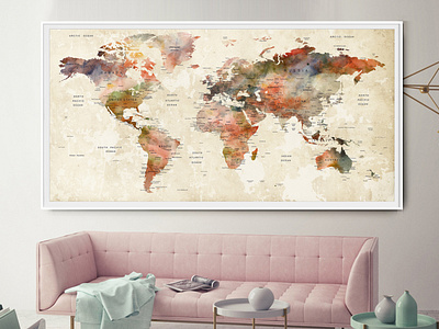 World Map Large Poster Wall Hanging, Push Pin Living Room Map