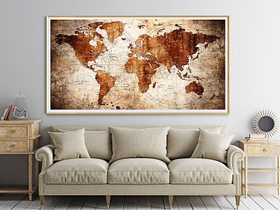 Beautiful World Map Poster Vintage Style Sepia and Brown