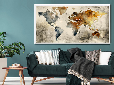 World Map Wall Art, Mid Century Modern Wall art poster, Abstract