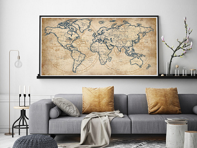 World map wall art, World map poster, World map print, Map art