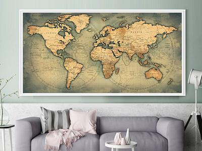 World Map Wall Art Push Pin Poster Decorative Scroll Map
