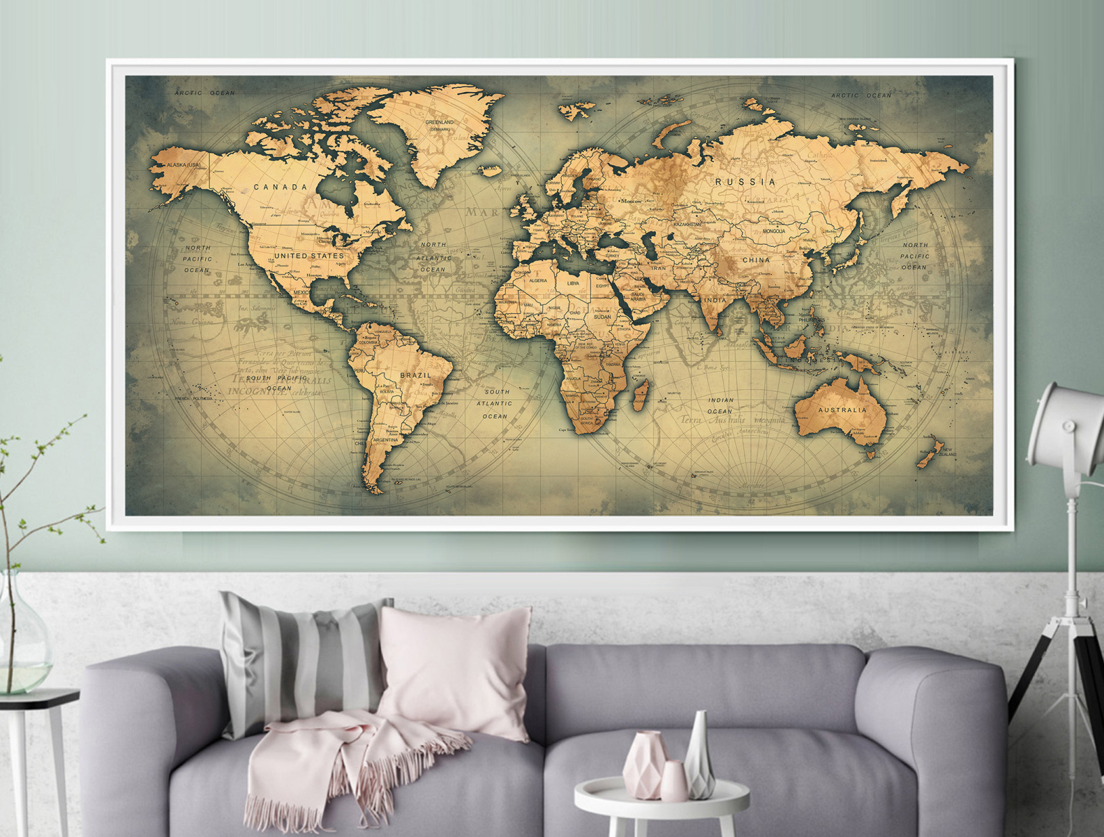 World Map Wall Art Push Pin Poster Decorative Scroll Map by ...