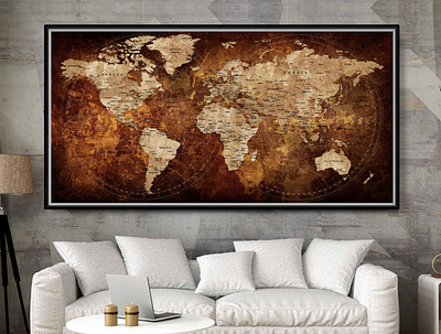 Large World Map Poster World Map Old World Map Brown Art