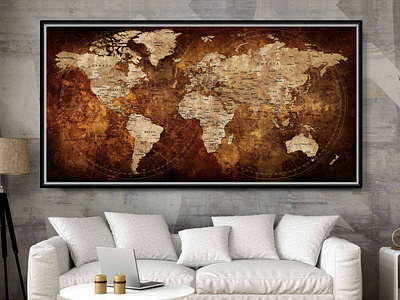 Large World Map Poster World Map Old World Map Brown Art