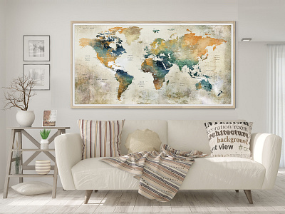 World Map Colorful Wall Art Poster, Abstract Wall Art