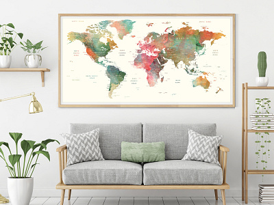 First Anniversary Gift, World Map Art Poster For Him, For Her