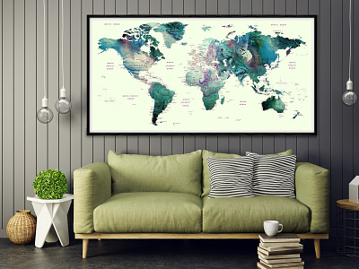 Anniversary Push Pin World Map Art Large World Map Travel Poster