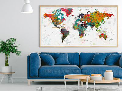 Push Pin Map, World Push Pin Map Poster, Push Pin Travel Map