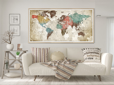 World Map Wall Decor Poster, Soft Color Watercolor Paintings