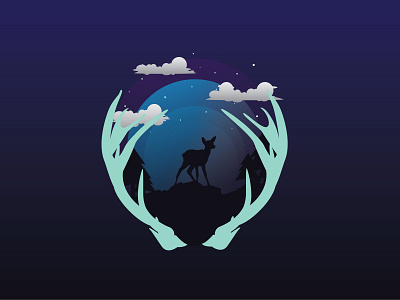 Baby Deer Moon Night Silhouette | Vector Illustration