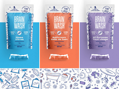 New responsible cleaners - Brain Wash capsule cleaning ecofriendly logo packaging planet playful washing