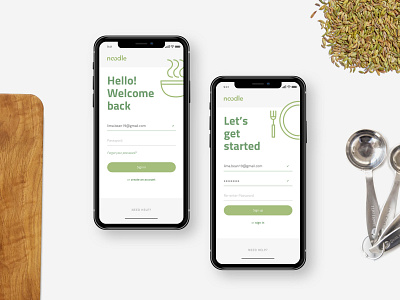 Sign Up app dailyui debut first shot food app foodie green hello log in noodles register sign in sign up ui