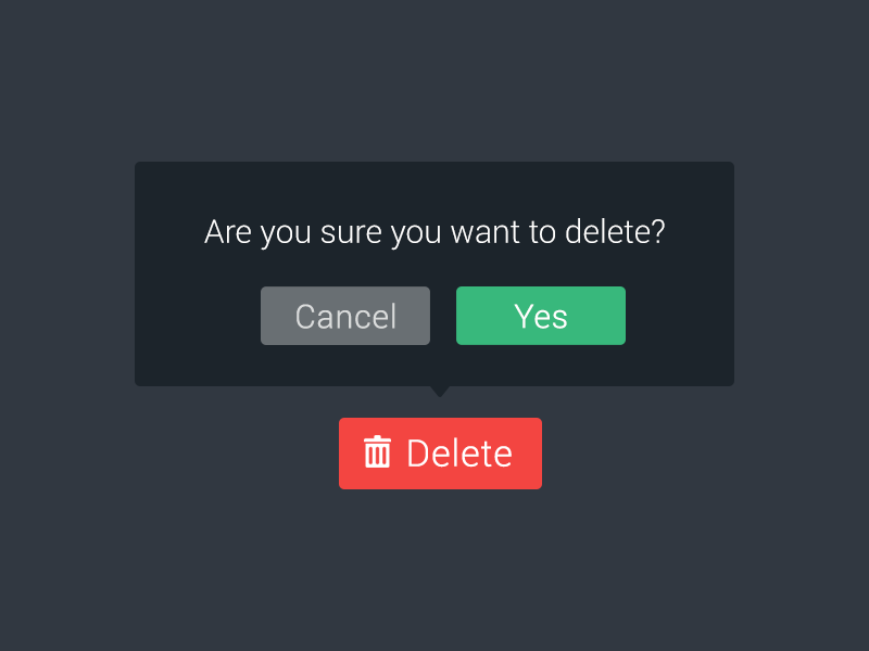 Ui button click. Web interface delete button. Confirm UI. Popover UI. Delete и Cancel.