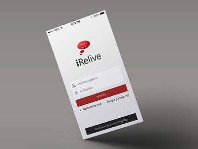 iRelive Login Screen login mobile app uiux