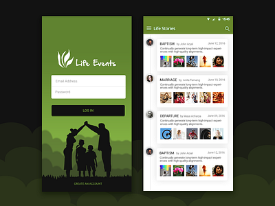 Life Events app design app green life login timeline ui ux