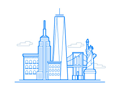 NYC building city flat freedom tower illustration line drawing new york nyc simple skyline statue of liberty vector