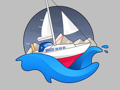 1 // The Sailing will be Challenging adventure boat flat illustration saiing sail sailboat series simple vector water waves