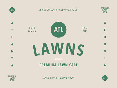 ATL Lawns badge branding design icon landscape lawncare logo logodesign retro type typogaphy vintage