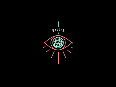 B A L L E R ball design disco eye flat illustration ios logo neon vintage web