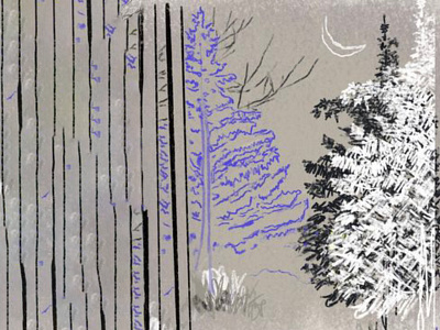 Through the trees abstract art childrens book drawing glitch illustration illustrator inspiring line art linework loose minimal minimalist moon nature simple simplistic sketch trees unique
