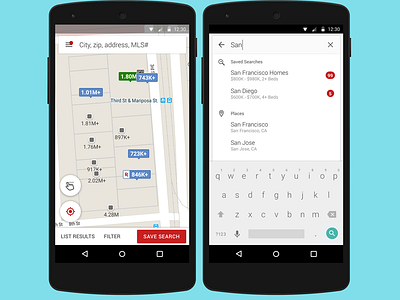 Map and Unified Search on Redfin Android App map search ui