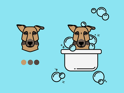 It's bath time! bath branding dog dog grooming dog taking a bath icon illustration logo tokto vector