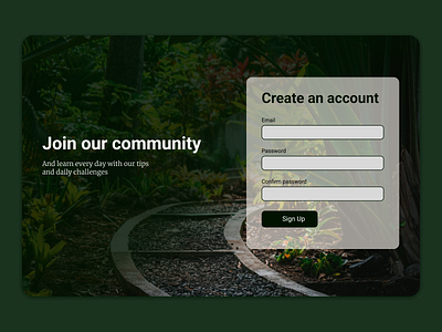 Sign Up simple page, 2 dailyui design garden sign up ui web design