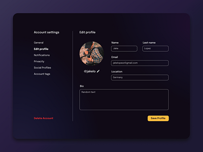 User settings dailyui design ui web design