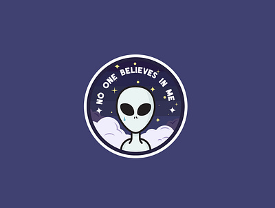 No one believes in me aliens badge branding design flat icon illustration lettering logo patch space stars type typography ufo vector