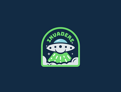 Invaders - They're Among Us alien badge badgedesign branding design flat illustration logo patch space typography ufo vector