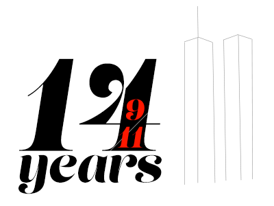 14 years. Twin Towers. Remember. clean geometrical lines type