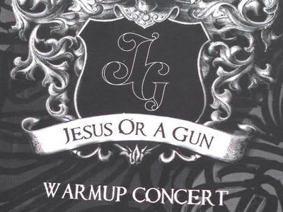 Concert Ticket Design for band "Jesus Or A Gun" black concert design graphic ticket